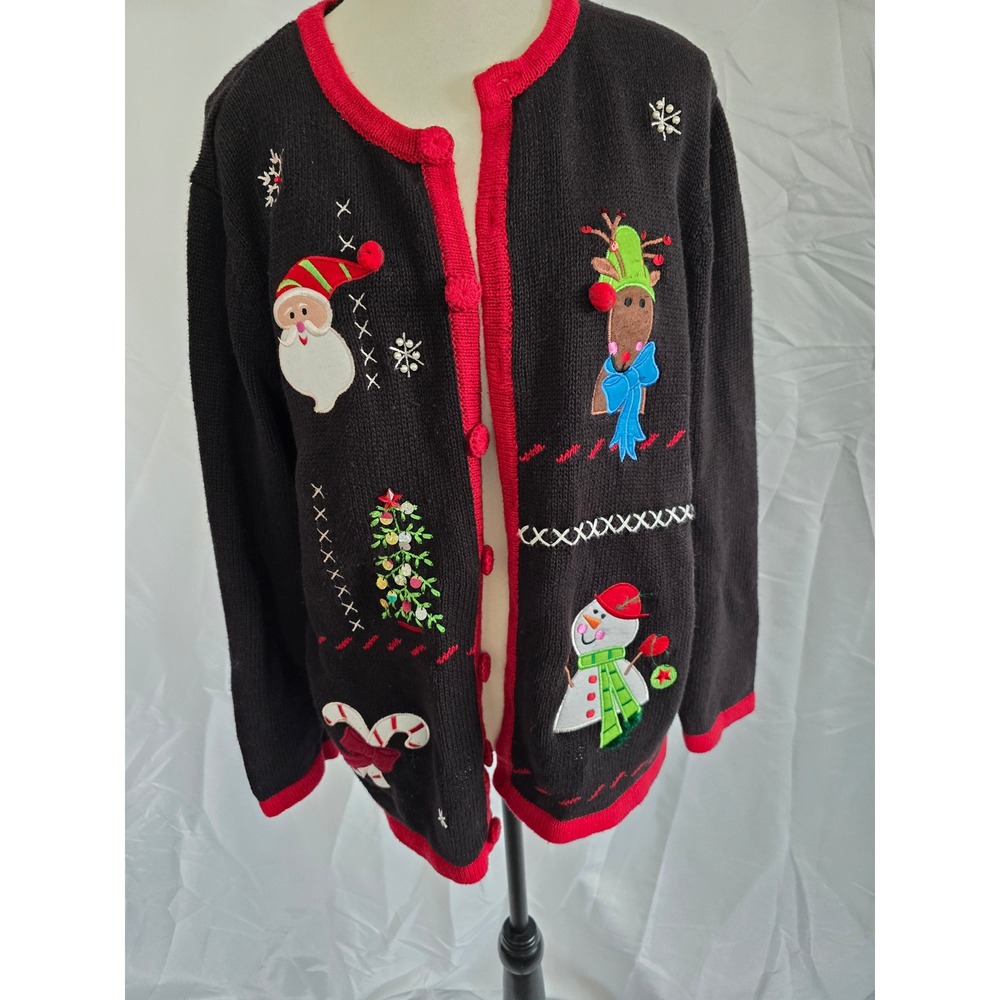 Holiday Editions Women Ugly Christmas Sweater Cardigan Santa Reindeer Snowman XL